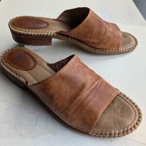 SOFFT Leather Sandals Chunky Heel Size 10 Woven Trim Vintage Inspired Y2K Slides